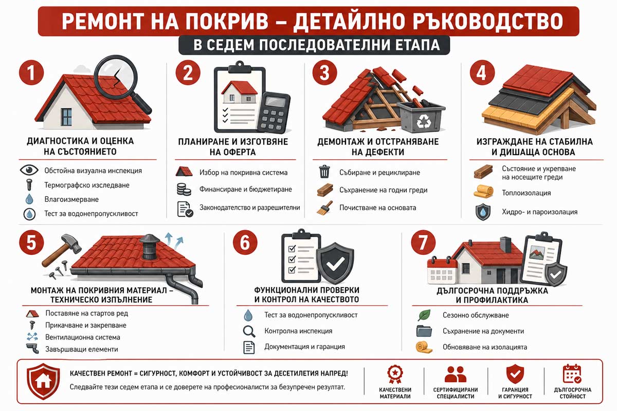 етапи от ремонта на покрива